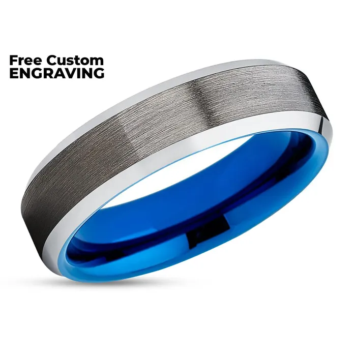 Clean Casting Jewelry Rings Gunmetal Wedding Band Blue Wedding Ring Gunmetal Tungsten Ring Blue Ring
