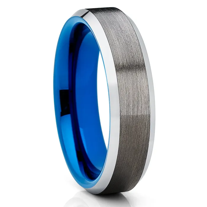 Clean Casting Jewelry Rings Gunmetal Wedding Band Blue Wedding Ring Gunmetal Tungsten Ring Blue Ring