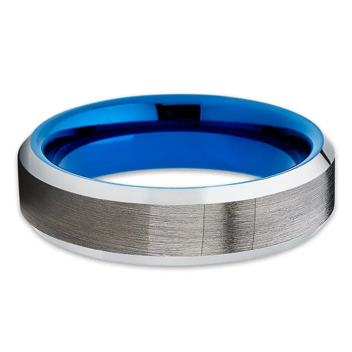 Clean Casting Jewelry Rings Gunmetal Wedding Band Blue Wedding Ring Gunmetal Tungsten Ring Blue Ring