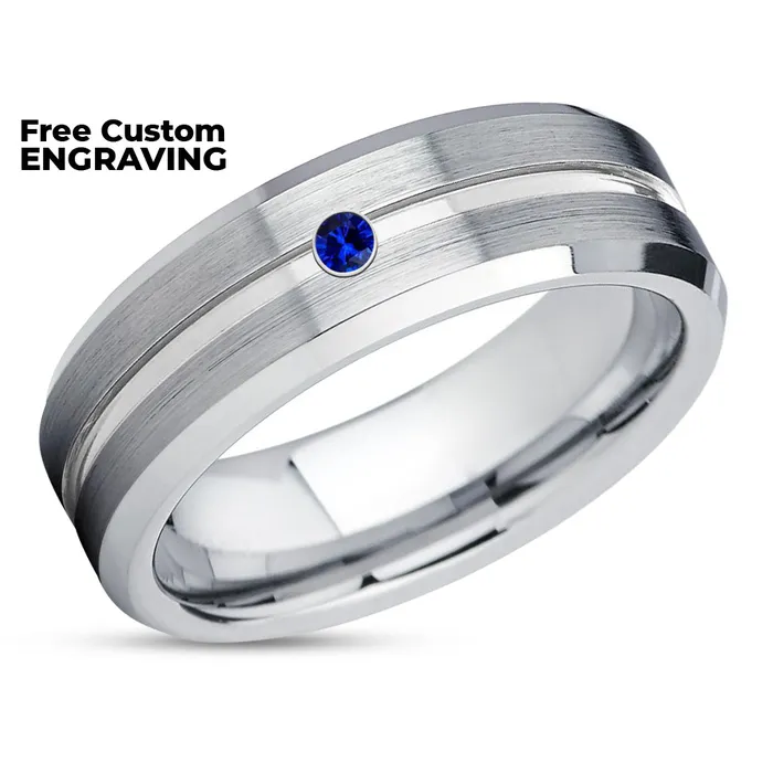 Clean Casting Jewelry Rings Mans Wedding Ring Blue Sapphire Ring Tungsten Wedding Ring Anniversary Ring
