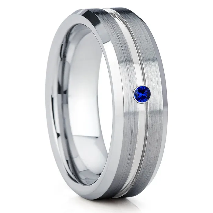 Clean Casting Jewelry Rings Mans Wedding Ring Blue Sapphire Ring Tungsten Wedding Ring Anniversary Ring