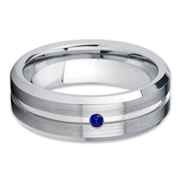 Clean Casting Jewelry Rings Mans Wedding Ring Blue Sapphire Ring Tungsten Wedding Ring Anniversary Ring