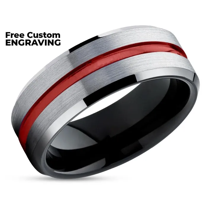 Clean Casting Jewelry Rings Red Tungsten Ring Red Wedding Band Black Tungsten Ring Red Tungsten Ring