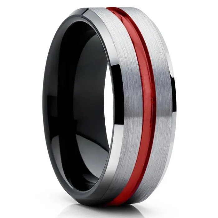 Clean Casting Jewelry Rings Red Tungsten Ring Red Wedding Band Black Tungsten Ring Red Tungsten Ring