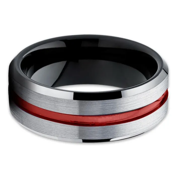 Clean Casting Jewelry Rings Red Tungsten Ring Red Wedding Band Black Tungsten Ring Red Tungsten Ring
