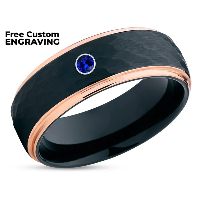 Clean Casting Jewelry Rings Rose Gold Wedding Ring Blue Sapphire Ring Black Tungsten Wedding Ring Black Ring