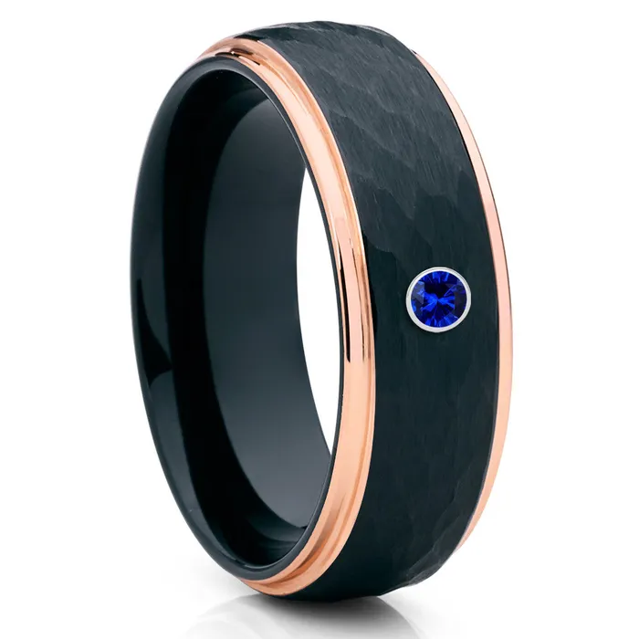 Clean Casting Jewelry Rings Rose Gold Wedding Ring Blue Sapphire Ring Black Tungsten Wedding Ring Black Ring