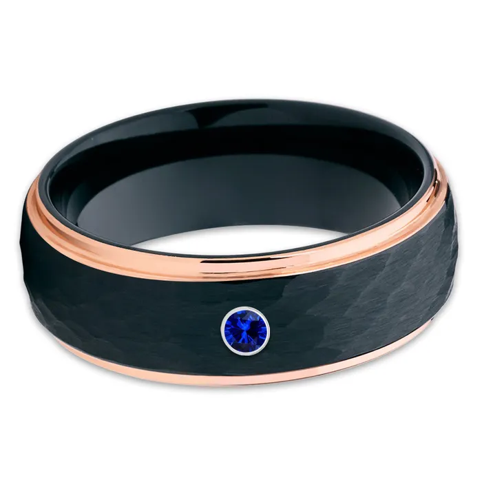 Clean Casting Jewelry Rings Rose Gold Wedding Ring Blue Sapphire Ring Black Tungsten Wedding Ring Black Ring