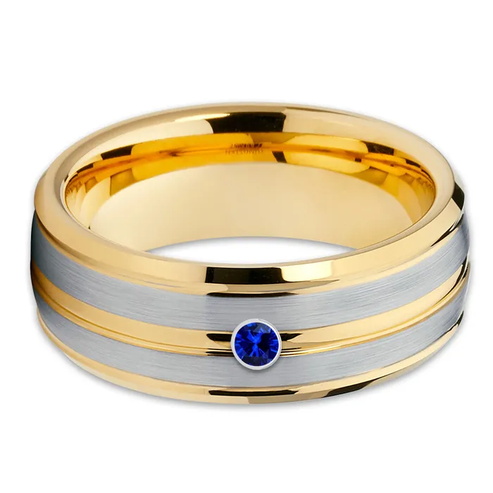 Clean Casting Jewelry Rings Yellow Gold Wedding Ring Tungsten Wedding Ring Blue Sapphire Ring Wedding Ring