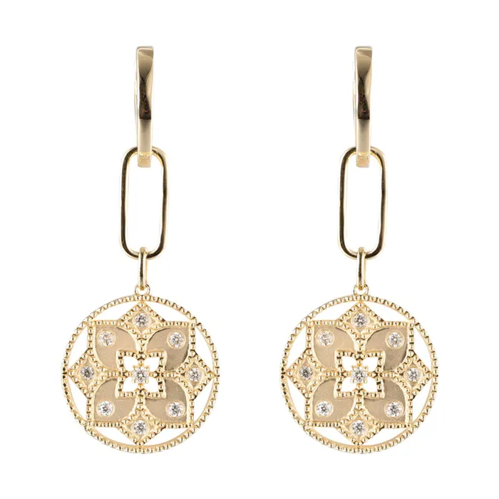 Earrings Gems One 14K Yellow Gold Quatrefoil Diamond Huggie Hoop Dangle Earring 025CTW Earrings Gems One 14K Yellow Gold Quatrefoil Diamond Huggie Hoop Dangle Earring 025CTW