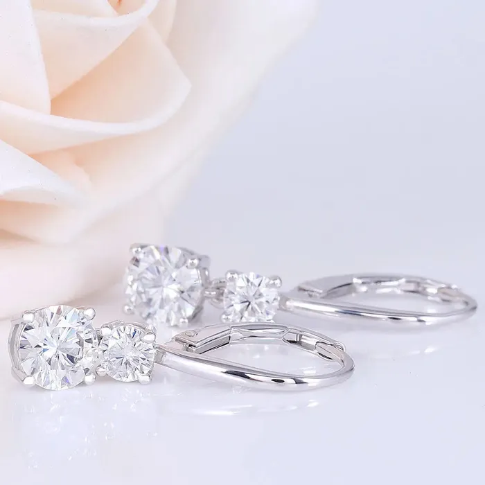 Earrings Luxus Moissanite Rings Jewelry Platinum Plated Silver Drop Earrings Moissanite 21ctw
