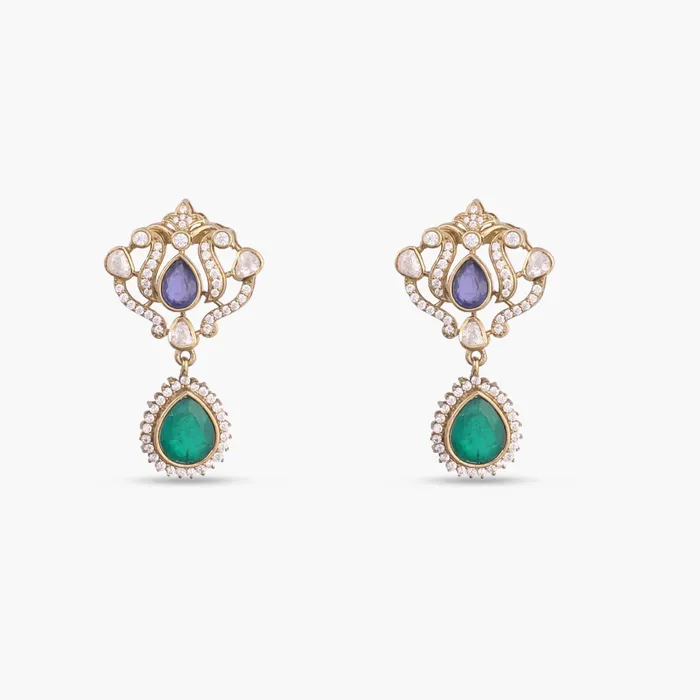Earrings SILVER Mahnoor Moissanite and Gemstone Silver Drop Earrings