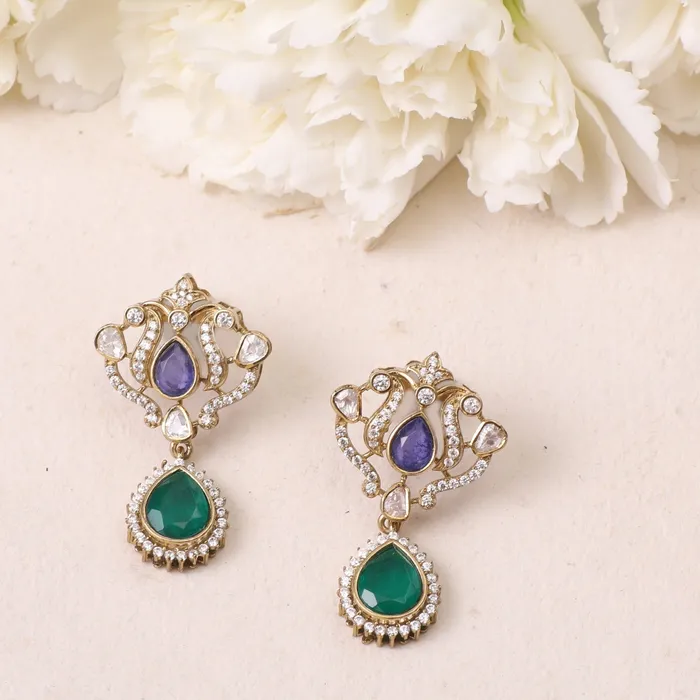 Earrings SILVER Mahnoor Moissanite and Gemstone Silver Drop Earrings