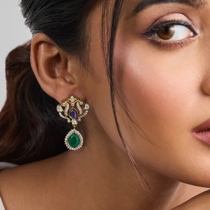 Earrings SILVER Mahnoor Moissanite and Gemstone Silver Drop Earrings