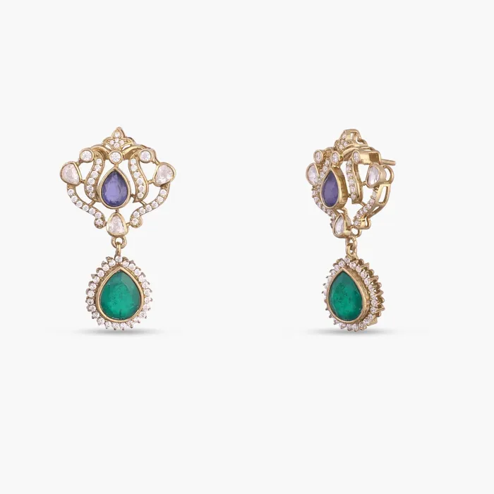 Earrings SILVER Mahnoor Moissanite and Gemstone Silver Drop Earrings