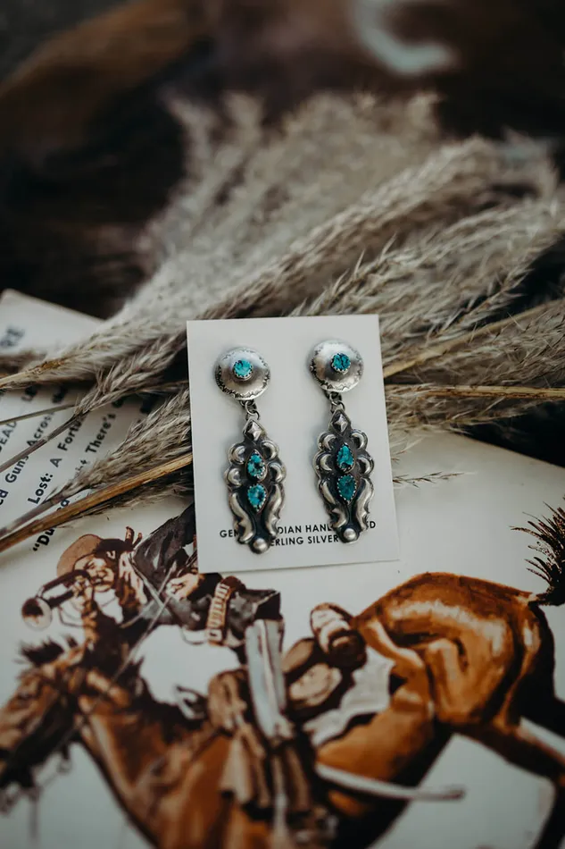 Elvira Embossed Turquoise Earrings Indian Touch of Gallup Earrings