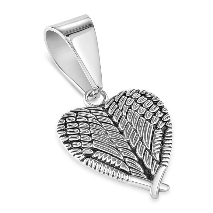 Eternity Collars Necklaces Angel Wing Heart Pendant in Stainless Steel