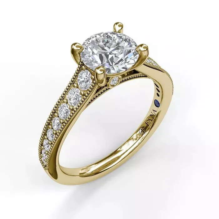 FANA Classic Diamond Engagement Ring Setting with Detailed Milgrain Band International Diamond Center Rings