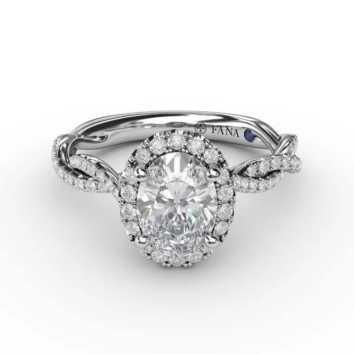 FANA Oval Halo with Diamond Twist Shank Ring Setting International Diamond Center Rings