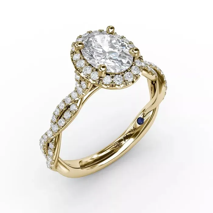 FANA Oval Halo with Diamond Twist Shank Ring Setting International Diamond Center Rings