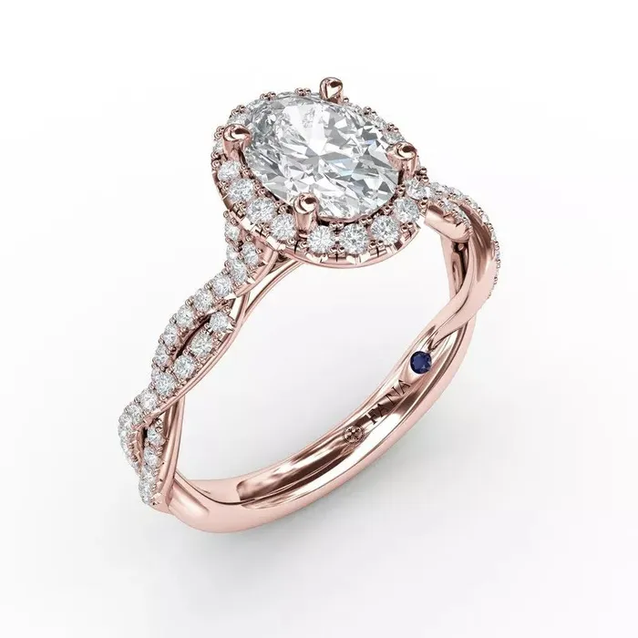 FANA Oval Halo with Diamond Twist Shank Ring Setting International Diamond Center Rings