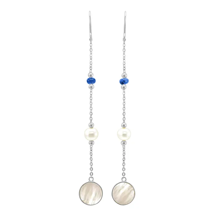 Gems One Earrings Pearl Mother of Pearl Earrings with Sapphire