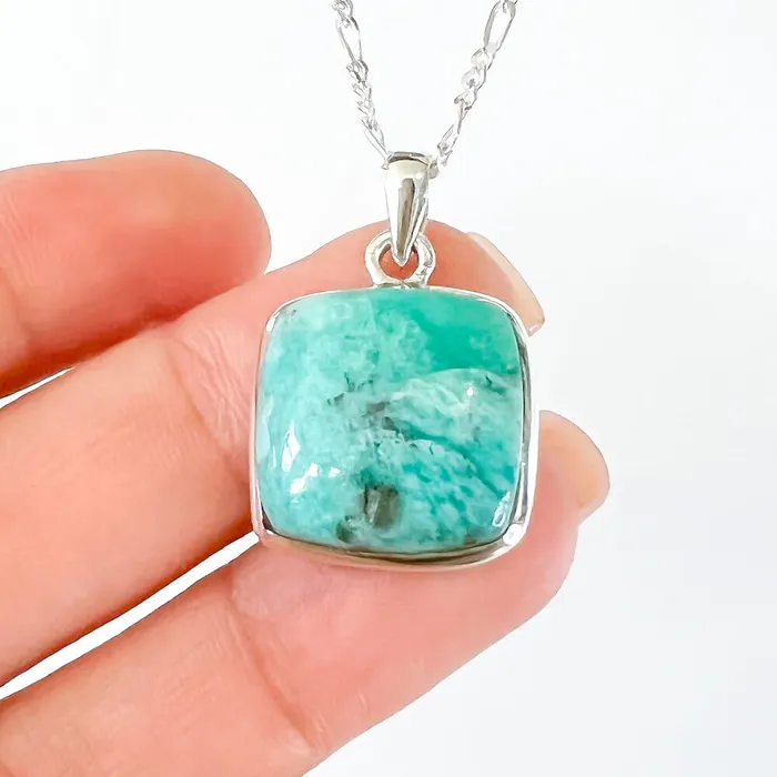 Genuine Blue Amazonite Stone Sterling Silver Pendant Necklace Magic Crystals Necklaces