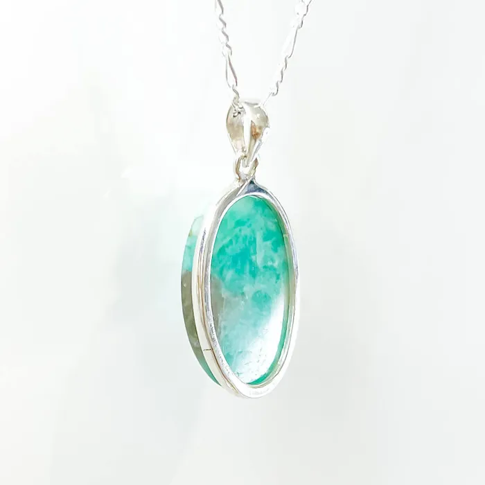 Genuine Blue Amazonite Stone Sterling Silver Pendant Necklace Magic Crystals Necklaces