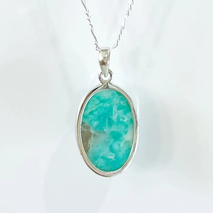 Genuine Blue Amazonite Stone Sterling Silver Pendant Necklace Magic Crystals Necklaces