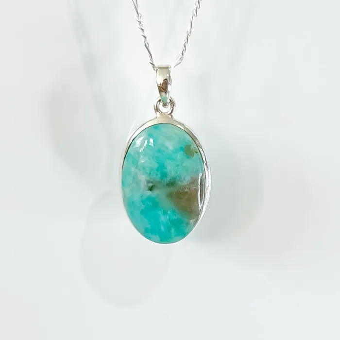 Genuine Blue Amazonite Stone Sterling Silver Pendant Necklace Magic Crystals Necklaces