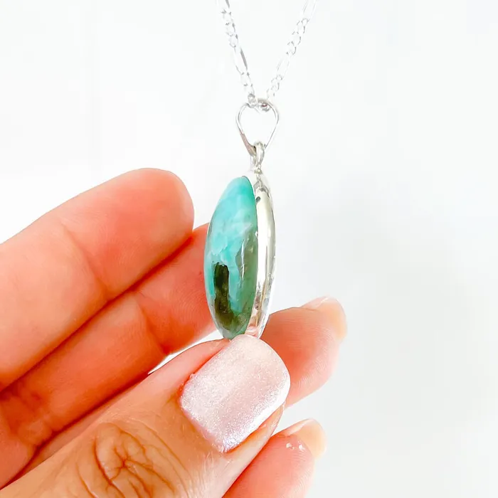 Genuine Blue Amazonite Stone Sterling Silver Pendant Necklace Magic Crystals Necklaces
