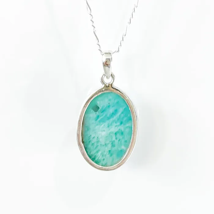 Genuine Blue Amazonite Stone Sterling Silver Pendant Necklace Magic Crystals Necklaces