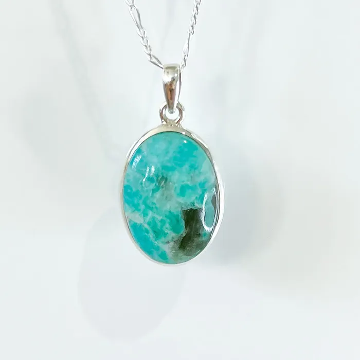 Genuine Blue Amazonite Stone Sterling Silver Pendant Necklace Magic Crystals Necklaces