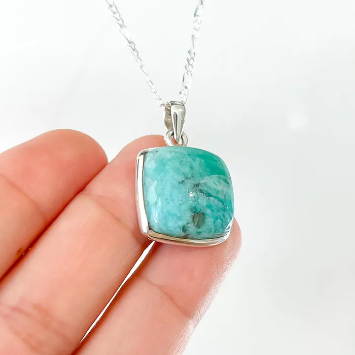 Genuine Blue Amazonite Stone Sterling Silver Pendant Necklace Magic Crystals Necklaces