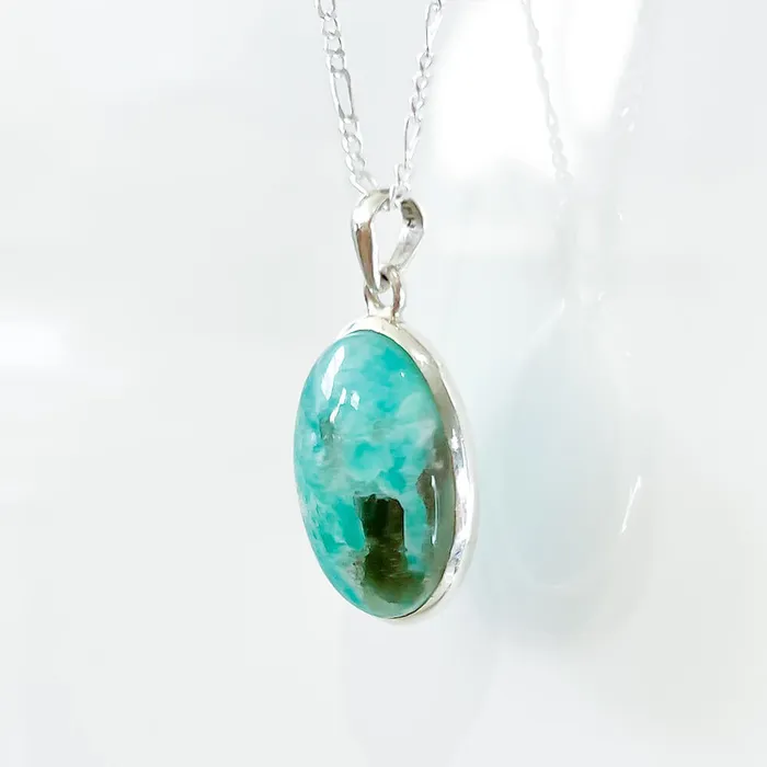 Genuine Blue Amazonite Stone Sterling Silver Pendant Necklace Magic Crystals Necklaces