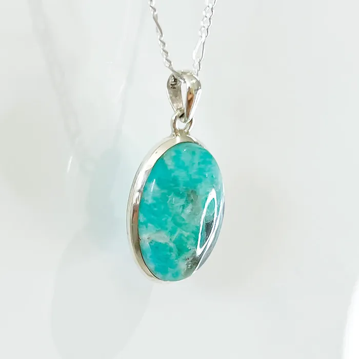 Genuine Blue Amazonite Stone Sterling Silver Pendant Necklace Magic Crystals Necklaces