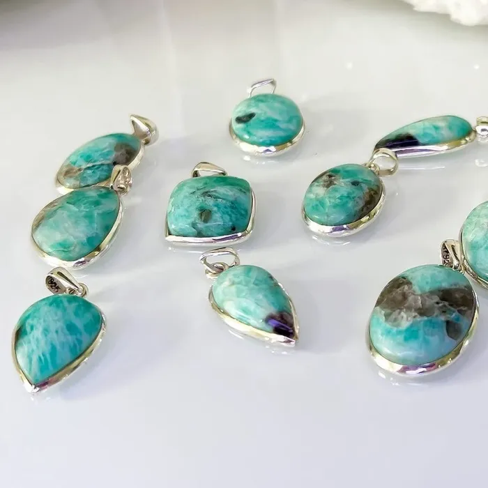 Genuine Blue Amazonite Stone Sterling Silver Pendant Necklace Magic Crystals Necklaces