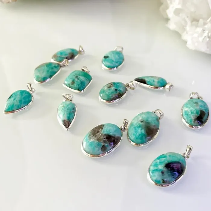 Genuine Blue Amazonite Stone Sterling Silver Pendant Necklace Magic Crystals Necklaces