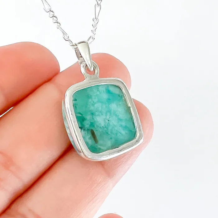Genuine Blue Amazonite Stone Sterling Silver Pendant Necklace Magic Crystals Necklaces