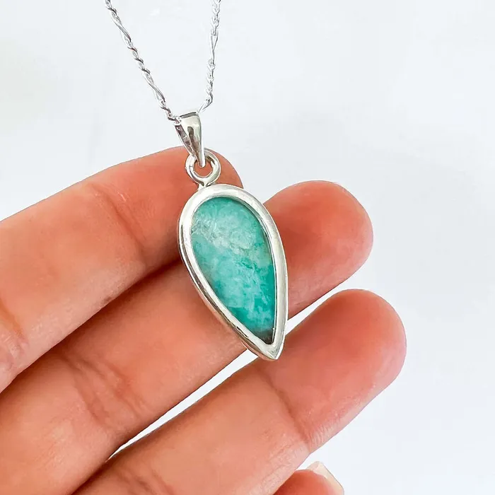 Genuine Blue Amazonite Stone Sterling Silver Pendant Necklace Magic Crystals Necklaces