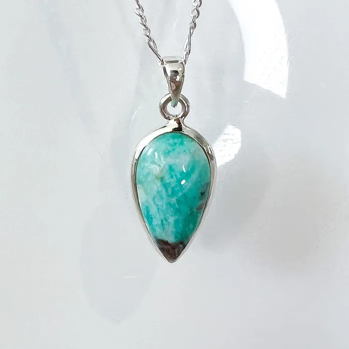 Genuine Blue Amazonite Stone Sterling Silver Pendant Necklace Magic Crystals Necklaces