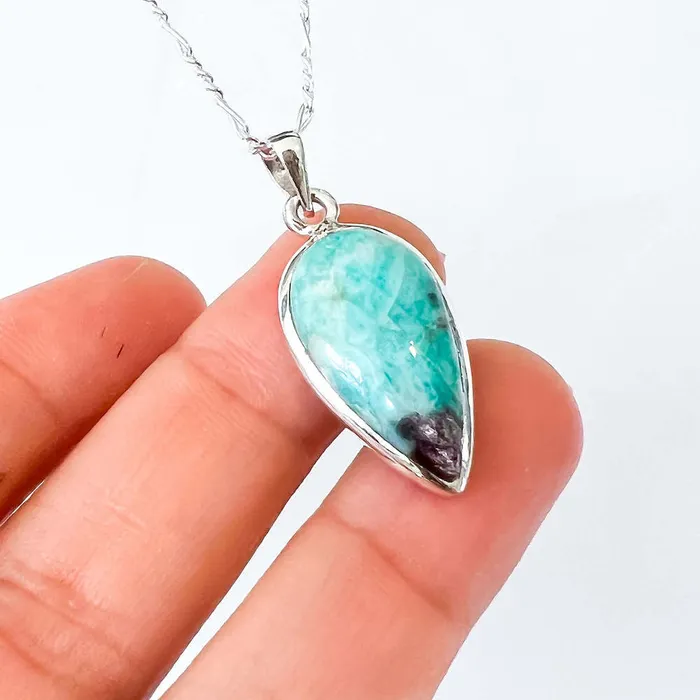 Genuine Blue Amazonite Stone Sterling Silver Pendant Necklace Magic Crystals Necklaces