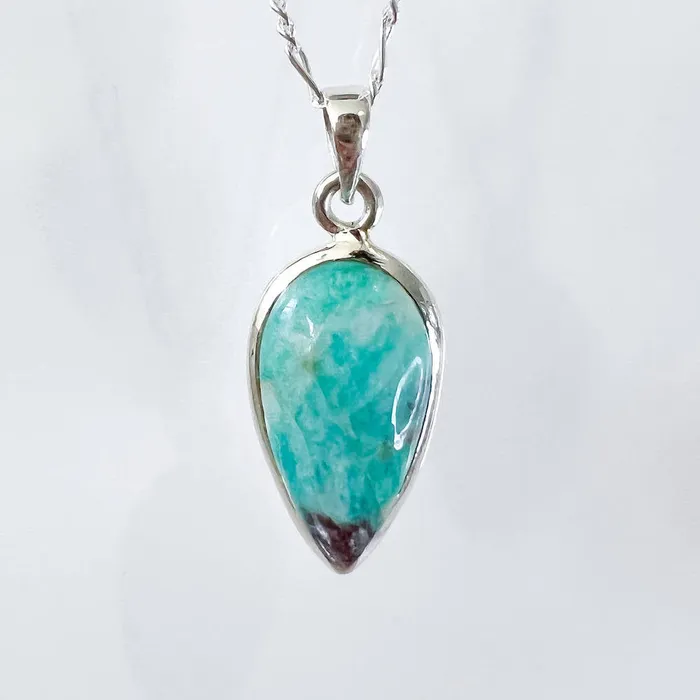 Genuine Blue Amazonite Stone Sterling Silver Pendant Necklace Magic Crystals Necklaces