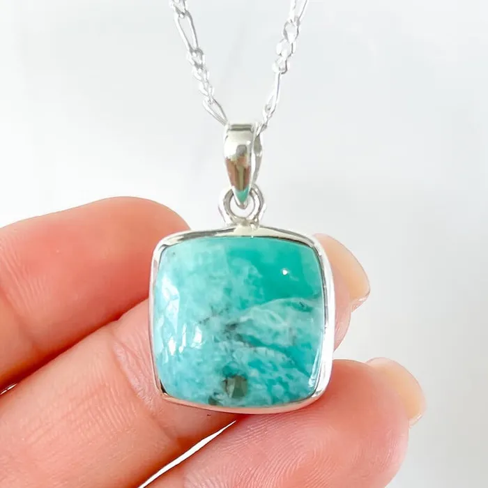 Genuine Blue Amazonite Stone Sterling Silver Pendant Necklace Magic Crystals Necklaces