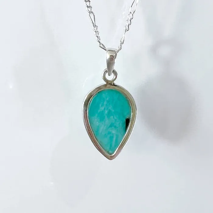 Genuine Blue Amazonite Stone Sterling Silver Pendant Necklace Magic Crystals Necklaces