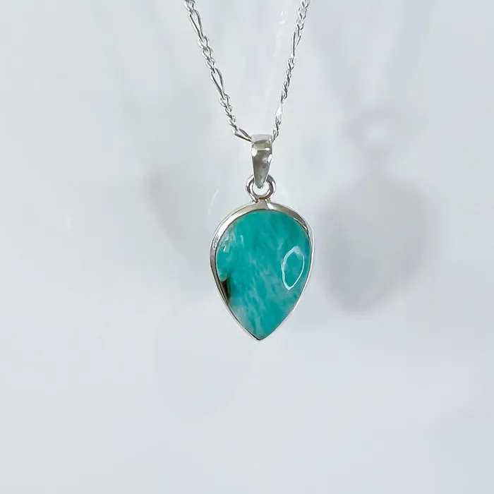 Genuine Blue Amazonite Stone Sterling Silver Pendant Necklace Magic Crystals Necklaces