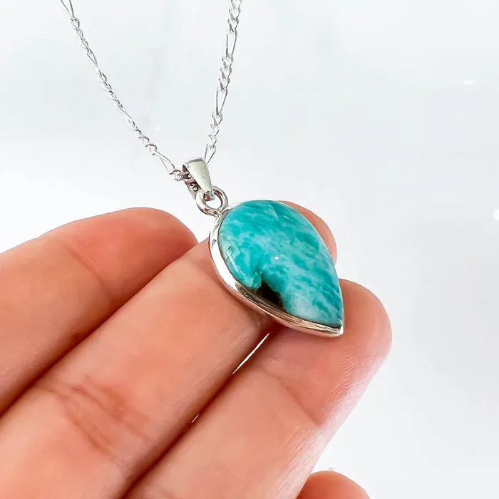 Genuine Blue Amazonite Stone Sterling Silver Pendant Necklace Magic Crystals Necklaces