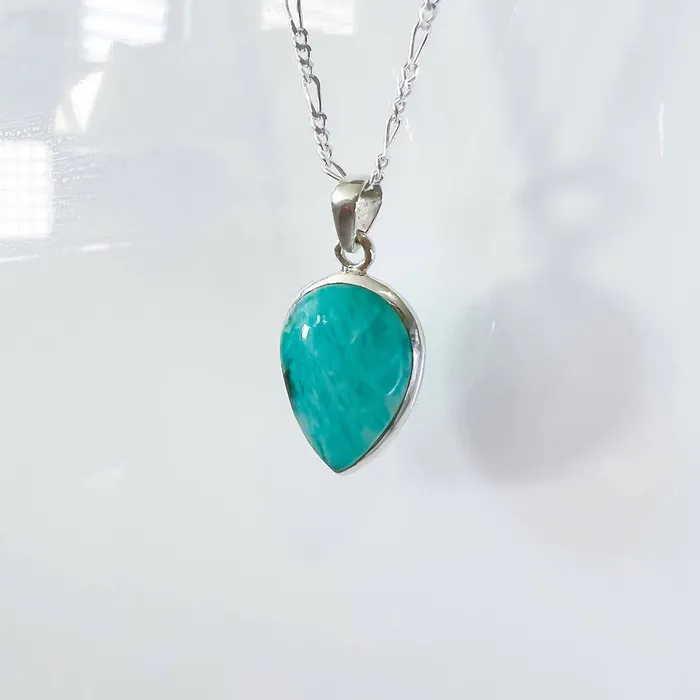 Genuine Blue Amazonite Stone Sterling Silver Pendant Necklace Magic Crystals Necklaces