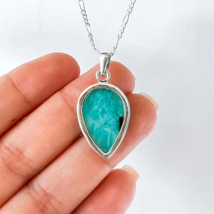 Genuine Blue Amazonite Stone Sterling Silver Pendant Necklace Magic Crystals Necklaces
