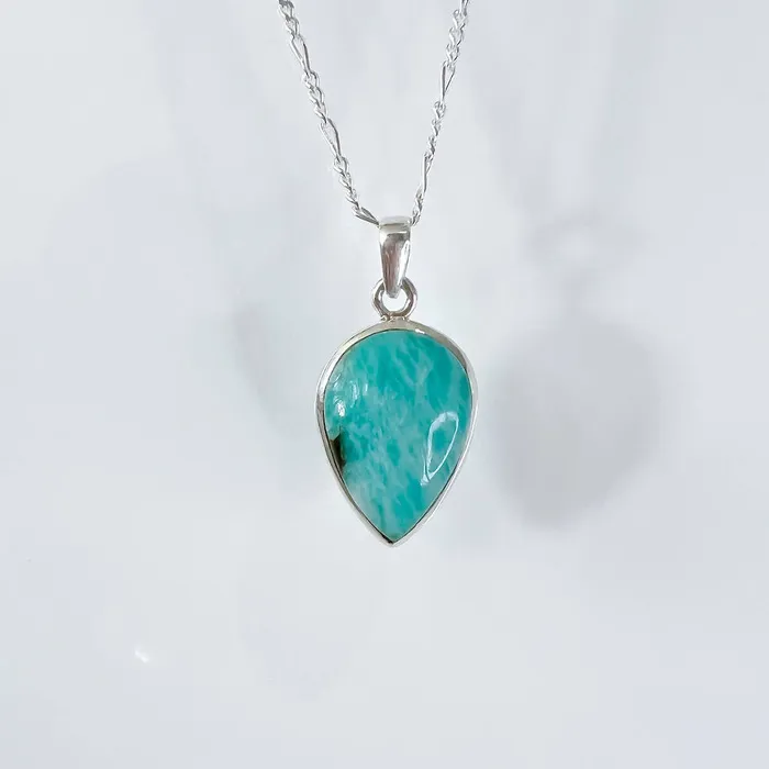 Genuine Blue Amazonite Stone Sterling Silver Pendant Necklace Magic Crystals Necklaces
